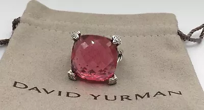 David Yurman Silver 20mm Cushion On Point Ring Tourmaline & Diamonds Size 8.5 • $185