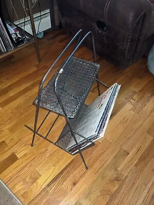 VTG MCM Mid Century Modern Black Metal Wire Magazine Record Rack Smoking Table • $79.95