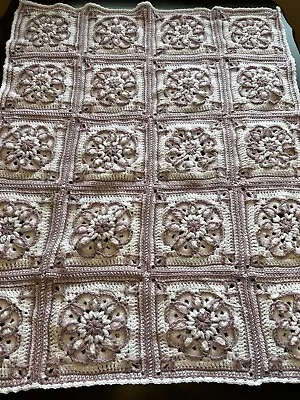 Vintage 3D Afghan Crochet Baby Blanket Throw Pink Purple Granny Square Cottage • $39.99