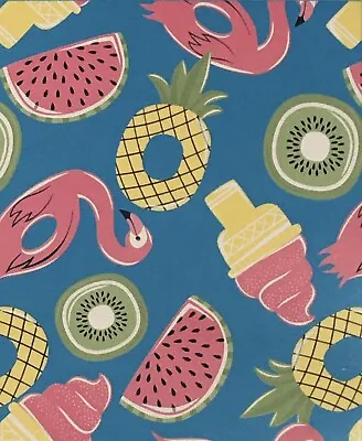 New Summer Pool Party Theme Vinyl Tablecloth Flamingos Ice Cream Pineapple 52x70 • $10.99