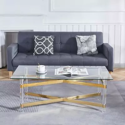 Stainless Steel Coffee Table With Silver/Gold Acrylic Frame And Clear Glass Top • $302.99