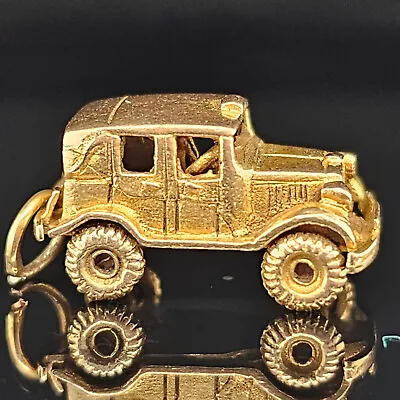 Vintage 9ct Gold ~BRITISH TAXI JEEP WHEELS TURN~ Charm Pendant • $199