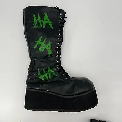 Demonia TRASHVILLE-502 Goth Platform Boots Custom Neon “HA” Black US Men's 12 • $69.99