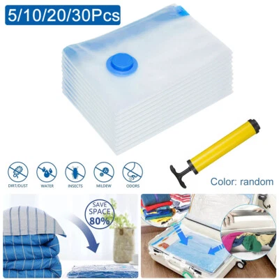 $6.98 • Buy 5/10/30x Vacuum Storage Bag Travel Space Saver Garment Seal Clothes W/ Hand Pump
