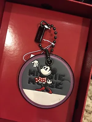 New Disney X Coach Minnie Mouse Round Key Bag Charm Keychain Gift Box Leather • $59.01