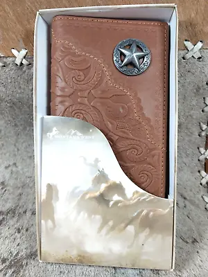 Mens Montana West Bonded Tooled Leather Checkbook Wallet Western Star Concho NEW • $14.40