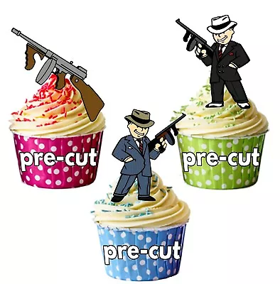 PRECUT Mob Gangster Edible Cupcake Toppers Decorations Birthday 1920 1930 Party • £3.75