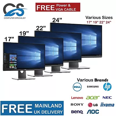 Cheap LCD Monitor 17” 19” 22” 24” PC Screen CCTV Dell HP Samsung TFT Monitors • £43.99