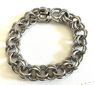 Vintage Sterling Silver Heavy Link Charm Bracelet Box Clasp Unisex • $128.95