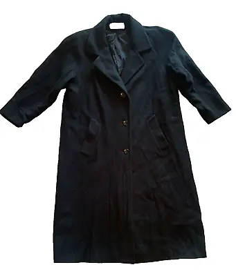 VTG Stephanie Matthews Long Wool Trench Coat Womens XL ExtraLarge Black Overcoat • $44.91