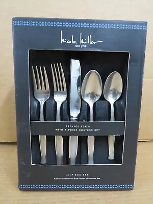 NOS Nicole Miller Flatware 47 Piece Set Satin Slip Stainless Steel Service For 8 • $69.99