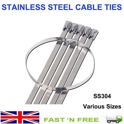 Cable Ties Stainless Steel Marine 304 Grade Strong Metal Zip Tie Wraps Exhaust • £2.40