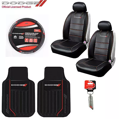 New 6 Pc Dodge Elite Logo Car Truck Seat Covers Floor Mats Steering Wheel Cover • $117.77