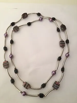 Long Purple Beaded Statement Necklace With Millefiori Glass • £6.90