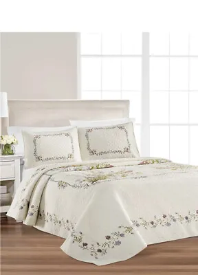 NIP Martha Stewart Floral Bouquet Floor Length Queen Bedspread & Shams Set 3pc • $159.99