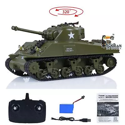 1/30 Heng Long RC Painted Battle Tank Sherman M4A3 3841-01 2.4G Tanks Model • $94.86