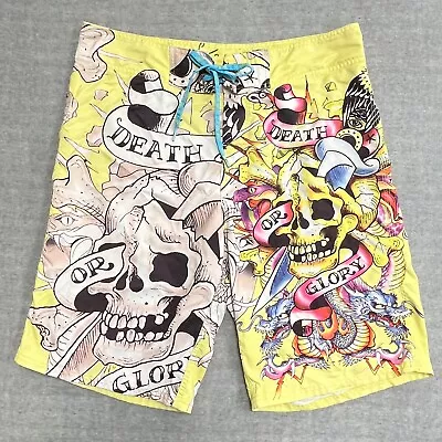 Ed Hardy Death Or Glory Skull Dragon Print Swim Trunk Skulls Surf Or Die Mens 34 • $29.10