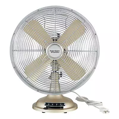 New 12 Inch Retro 3-Speed Metal Tilted-Head Oscillation Table Fan Brushed Nickel • $19.90