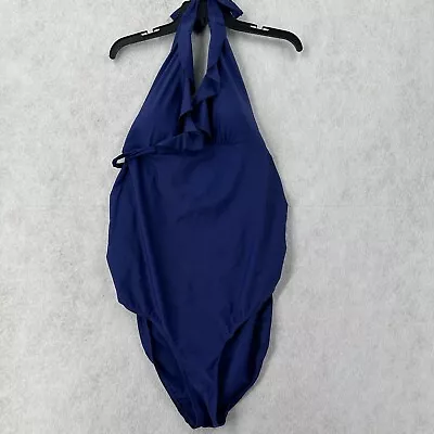 Beach Bump Maternity Blue One Piece Halter Swim Suit Bathing Suit Size XL • $14.99