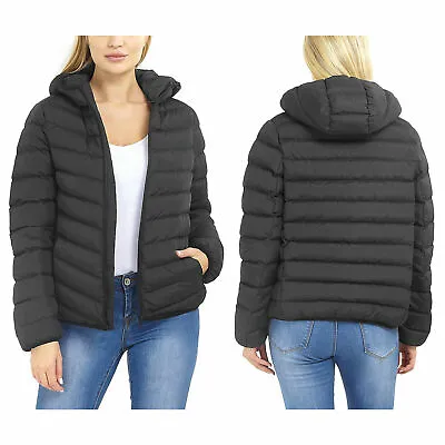 Womens Padded Puffer Jacket Hooded Winter Warm Pockets Casual Plain Parka Coat • £24.99