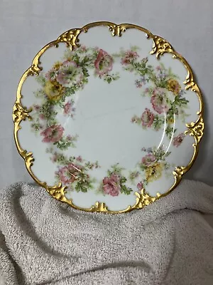 Vintage Haviland Dinner Plate White & Pink Roses Gold Trim 1 - H3787  9 5/8  • $29.99