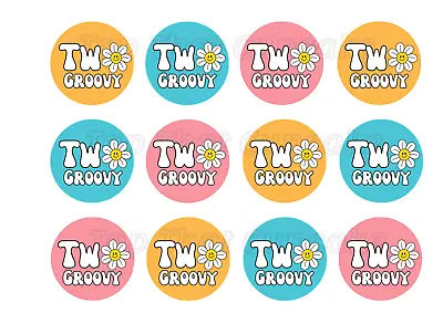 Two Groovy Daisy Cupcake Cookie Toppers Hippie Icing Circle 2nd Birthday #232 • $13.95