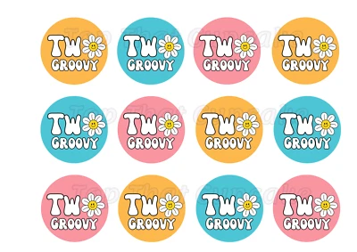 Two Groovy Daisy Cupcake Cookie Toppers Hippie Icing Circle 2nd Birthday #232 • $13.95