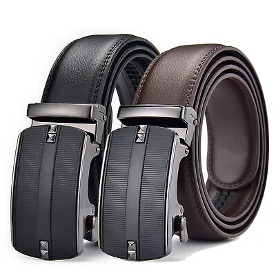 Luxury Men's Real Leather Belt Automatic Buckle Ratchet Waist Strap Jeans Dress • £9.59