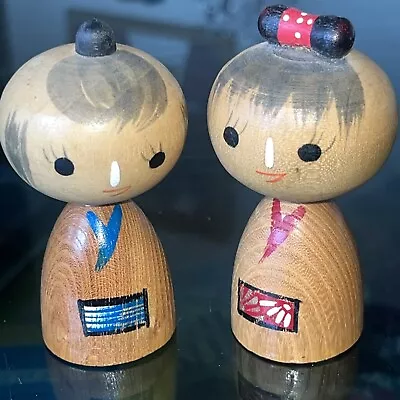 2x Vintage Kokeshi Japanese Wooden Doll Dolls 8cm • £15