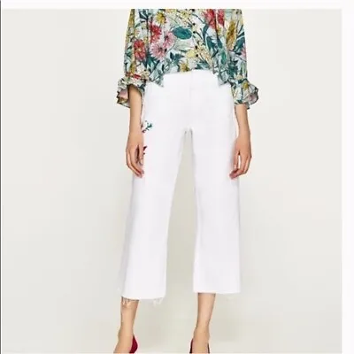 NWT Zara White Wide Leg Embroidered Jeans 6164/151 • $25