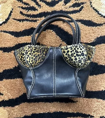 Vintage Bustier Corset Top Handbag Purse Cheetah Leopard Animal Print Black Pink • $24.99