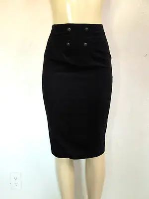 VTG Laura Ashley Navy Blue High Waist Corduroy Pencil Skirt Size 8 Sailor Button • £14.45