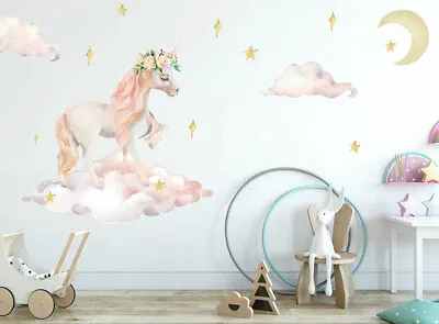 Dreaming Unicorn Wall Stickers Floral Nursery Decal Baby Cot Decor Kid Art Mural • $27.59