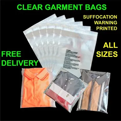 Clear Garment Bags Cello Plastic Self Seal Packaging For  Clothing T-Shirts Etc • £39.64