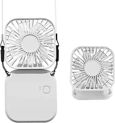 Mini Desk Fan Folding Neck Fan With Lanyard USB Rechargeable Battery Operated  • £11.72