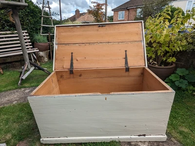 Antique Painted Pine Chest~Blanket Box~Rustic~Wooden Storage Trunk~Coffee Table~ • £90