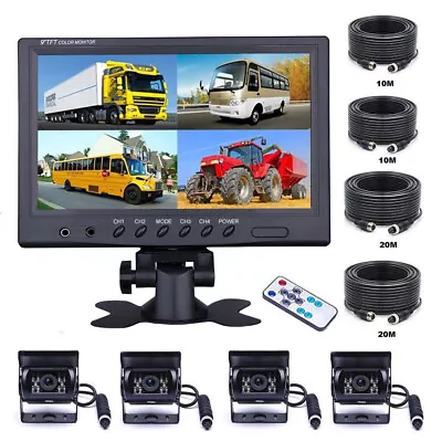 9  12V 24V Quad Split Screen Monitor + Rear View Backup Camera For RV Truck Bus • $147.99