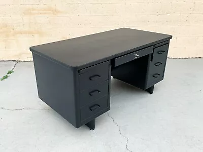 1960s Steelcase Tanker Desk Refinished In Black On Black • $1350