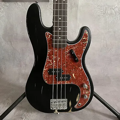 Vintage Relic Black Solid Body Precision Thrum Electric Bass Guitar Maple Neck • $277.59