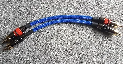 Van Damme - Monster Silver Plated OFC RCA Phono Cable Blue Braided 0.15m 15cm • £13.95