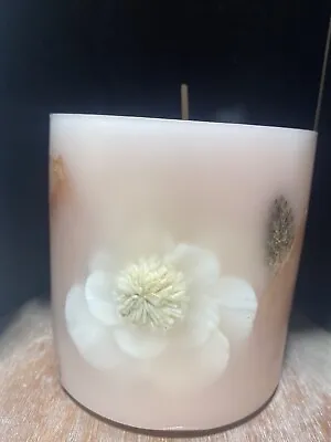 Velvet Magnolia Floral Candle With Real Flowers By: Habersham Garden Pillar 4” • $20