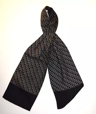 HERMES Men's TIE CRAVAT Chain Design 100% Silk Black & White Made In France • $210