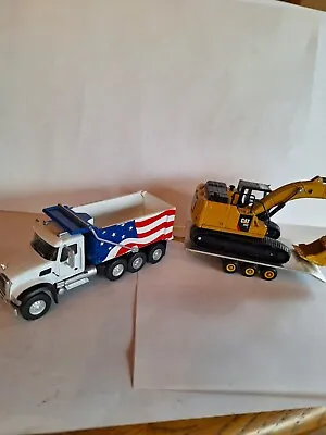 1/64 2019  Mack Granite Tri-axle Dump Truck With Trailer And Cat 320F L Excavato • $65