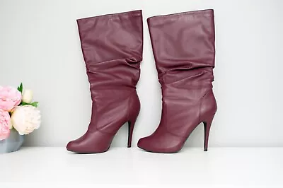 Shoe Dazzle Size 10 Melrose Faux Leather Maroon Slouch Boot Stiletto Round Toe • $24.99