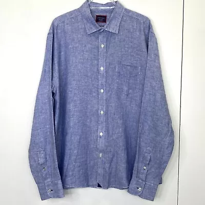 UNTUCKit Shirt Mens Size XL Vin Santo WR 100% Linen Long Sleeve Blue Button Up • $34.99