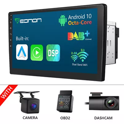 CAM+DVR+OBD+Android 10.1  IPS 8Core Double Din Car Stereo CarPlay Radio GPS WiFi • $220.24