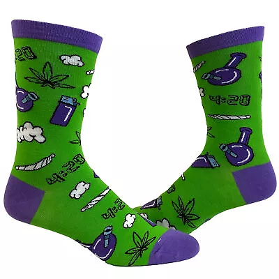 Women's 420 Weed Socks Funny Marijuana Pot Graphic Novelty High Footwear • £4.83