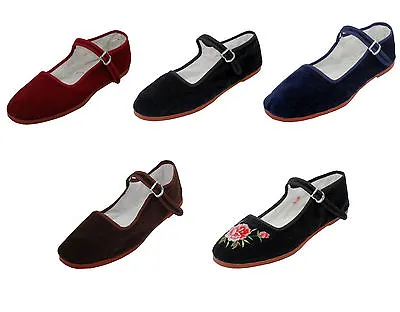 New Womens Velvet Mary Jane Shoes Flat Slip On Ballet Sandals Colors Sizes 5-11 • $9.80