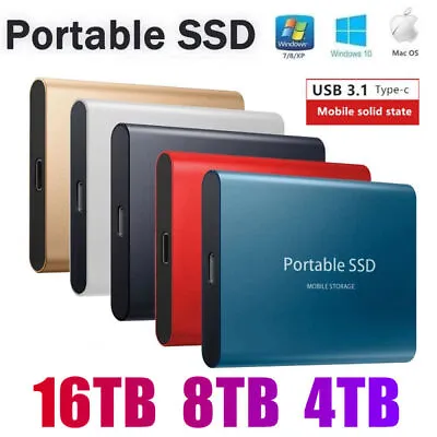 $37.99 • Buy 8/16TB SSD Solid State Drive Portable SSD External Hard Drive PC Laptop USB 3.1