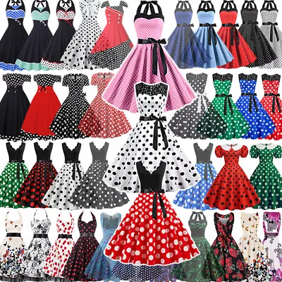 Retro Women Polka Dot 50s60s Rockabilly Cocktail Party Swing Housewife Dress • £21.61